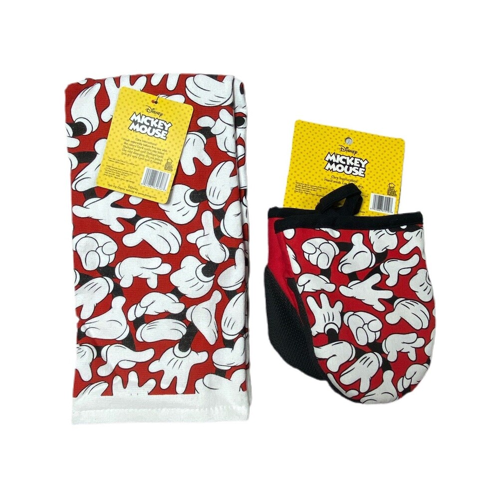 Disney Mickey Hands Kitchen Bundle, 2 Oven Mitts & 2 Pack kitchen towels